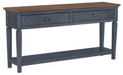 Legends Home Americana Brown Sofa Table with Corduroy Blue Base