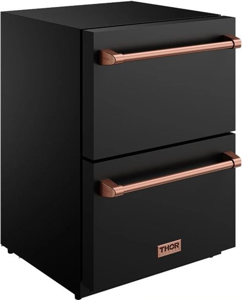Thor Kitchen Gordon Ramsay Collection 3.4 Cu. Ft. Anti-Fingerprint Black Under the Counter Freezer Drawer with Rose Gold Handle-2