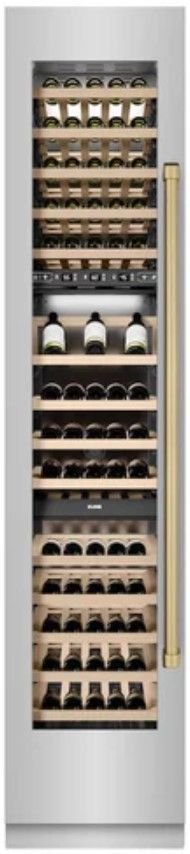 ZLINE Autograph Edition 18" 9.0 Cu. Ft. Triple Zone 68 Bottle Left Hinge Column Wine Cooler in Stainless Steel with Champagne Bronze Accents-3