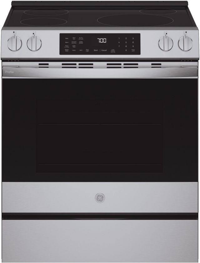 GE Profile™ 30" Fingerprint Resistant Stainless Steel Smart Slide In Induction Range with No Preheat Air Fry and EasyWash™ Oven Tray-0