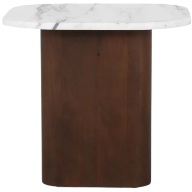 Moe's Home Collection Dash White Calacatta Marble Accent Table with Brown Mango Base-0