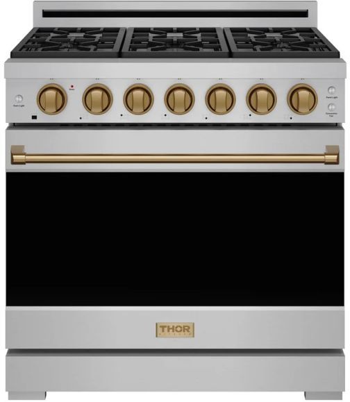 Thor Kitchen® Gordon Ramsay 36" Stainless Steel/Bronze Freestanding Pro Style Gas Range-0