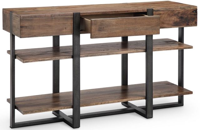 Magnussen Home® Prescott Rustic Honey Sofa Table with Metal Base -2