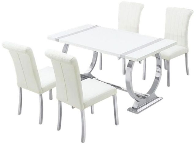 Furniture of America® Holstebro 5-Piece White 60" Dining Table Set with Silver Base-0