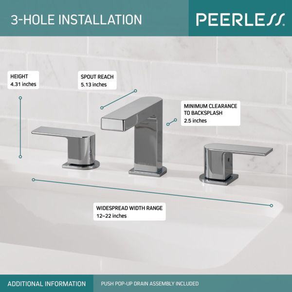 Peerless Xander® Chrome 2-Handle Widespread Bathroom Faucet-3