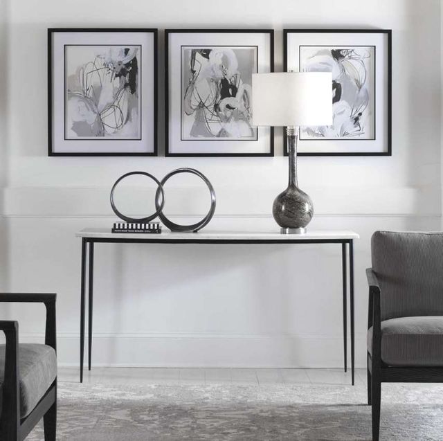 Uttermost® Nightfall White Marble Top Console Table with Satin Black Base-1