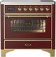 Ilve® Majestic III 36" Burgundy Pro Style Induction Range with Triple Glass Door and Brass Trim-0