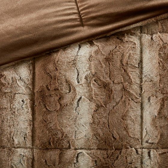 Olliix by Madison Park Zuri Tan Full/Queen Faux Fur Comforter Set-1