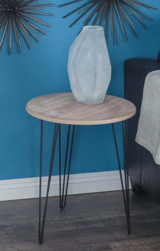 Deco Marche Brown Accent Table with Black Hairpin Base-3