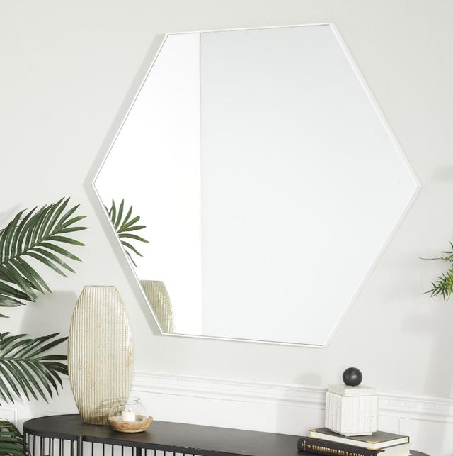 Deco Marche White 40" Hexagon Thin Minimalistic Frame Mirror-4