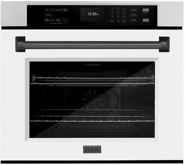 ZLINE Autograph Edition Professional 30" Stainless Steel Single Electric Wall Oven with White Matte Door and Matte Black Accents-0