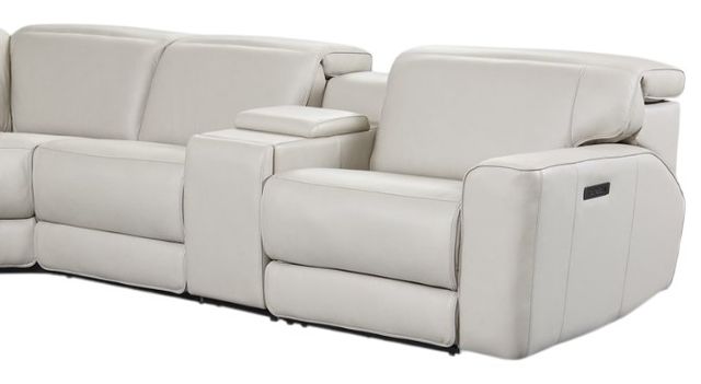 Leather Italia™ Cambria Skyway 6-Piece Light Gray Curved Power Reclining Sectional-2