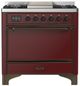 Ilve® Majestic III 36" Burgundy Pro Style Dual Fuel Liquid Propane Range with Solid Door and Burnished Trim-0