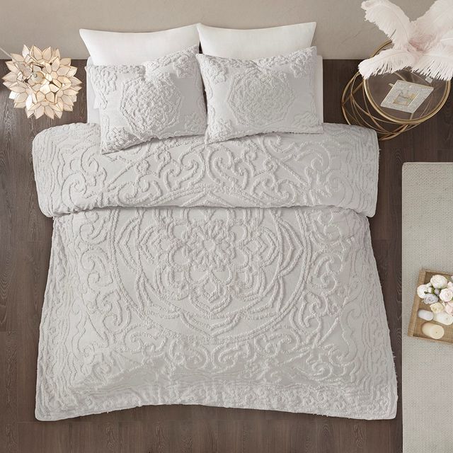 Olliix by Madison Park Grey King/California Laetitia Tufted Cotton Chenille Medallion Comforter Set-1