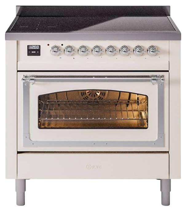 Ilve® Nostalgie II Noblesse 36'' Antique White Pro Style Induction Range with Chrome Trim-0