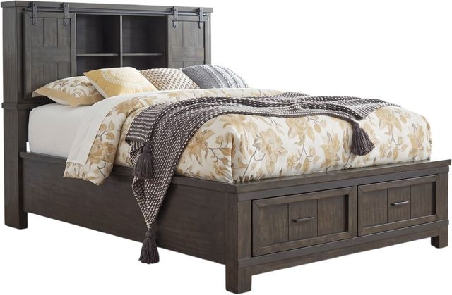 Liberty Furniture Thornwood Hills 4-Piece Rock Beaten Brown King Bookcase Bed Set with Chest-1