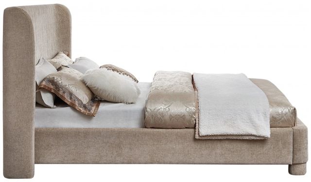 Meridian Furniture Penny Beige Queen Chenille Fabric Upholstered Panel Bed-1