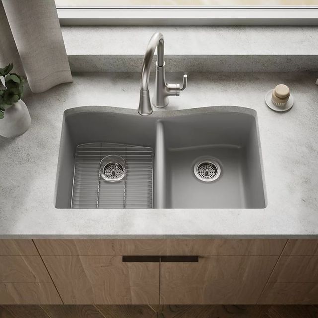 KOHLER® Kennon® Matte Gray 33" Top/Undermount Double Equal-Bowl Kitchen Sink-1