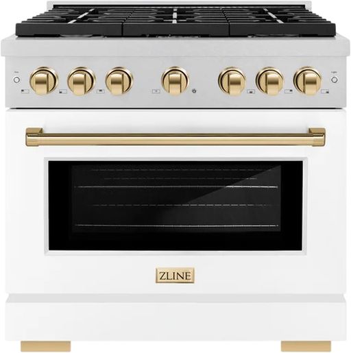 ZLINE Autograph Edition 36" Satin Stainless Steel Pro Style Gas Range with White Matte Door and Polished Gold Accents-0