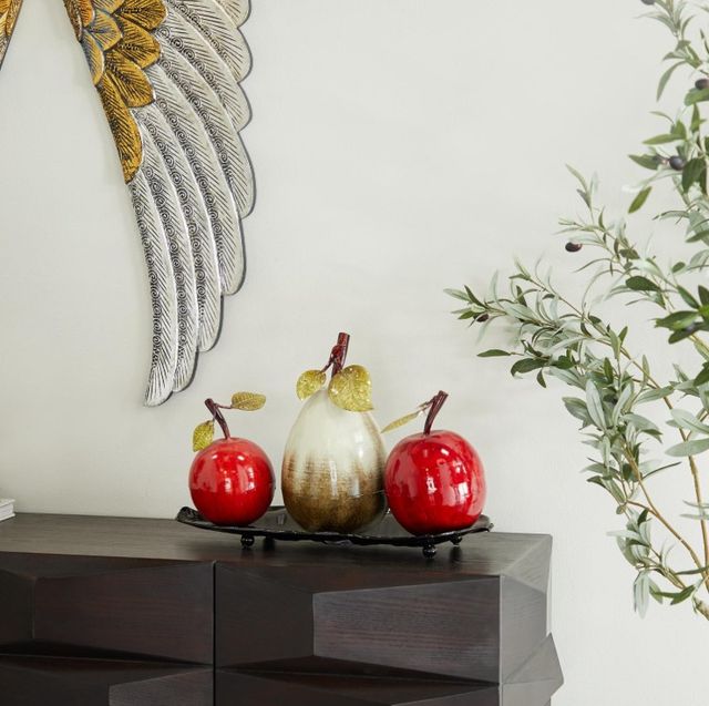 Deco Marche Red 18'' Fruit Decorative Sculpture with Platter-4