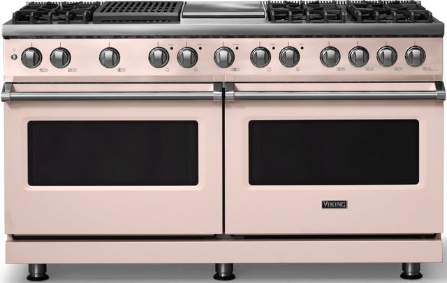 Viking® 5 Series 60" Blush Pro Style Dual Fuel (LP) Range with Polished Chrome Trim-0
