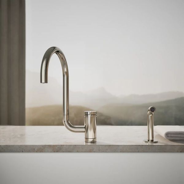 KOHLER® Components® Vibrant Polished Nickel Single-Handle Kitchen Sink Faucet with 2-Function Extended-Reach Spout and Side Sprayer-3