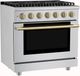 Hauslane HausPro 36" Stainless Steel Pro-Style Dual Fuel Range with Satin Brass Knobs-3