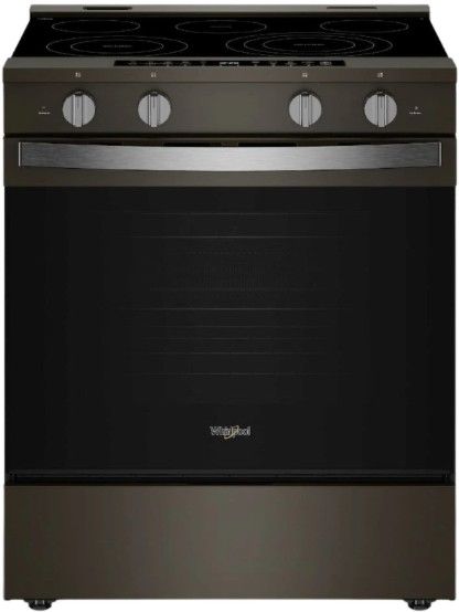 Whirlpool® 30" Black-on-Stainless Slide-In Electric Range with Air Cooking Technology, No Preheat Air Fry, WipeClean™ Coating, Steam/Self Clean and High Speed Preheat-0