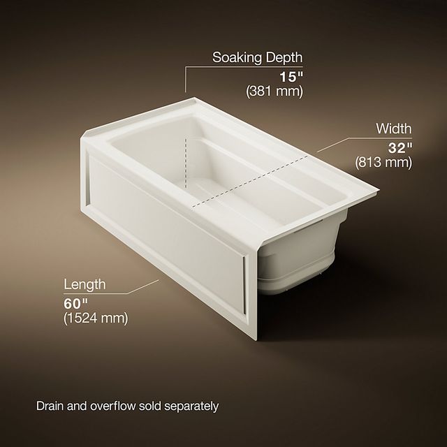 KOHLER® Archer® Biscuit 60" x 32" Alcove Heated Bubble Massage™ Air Bath - Right Drain-3