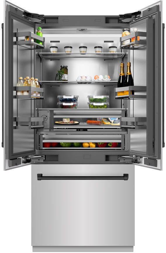 ZLINE Autograph Edition 36" 19.6 Cu. Ft. Stainless Steel Built-In French Door Refrigerator with Matte Black Accents-3