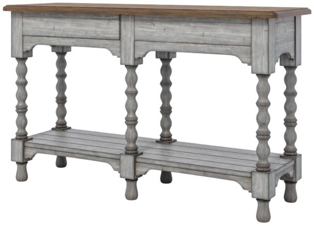 Flexsteel® Plymouth Medium Brown Sofa Table with Distressed Graywash Base-3