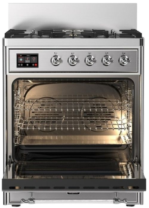 Ilve® Majestic III 30" Stainless Steel Pro Style Dual Fuel Natural Gas Range with Solid Door and Chrome Trim-1