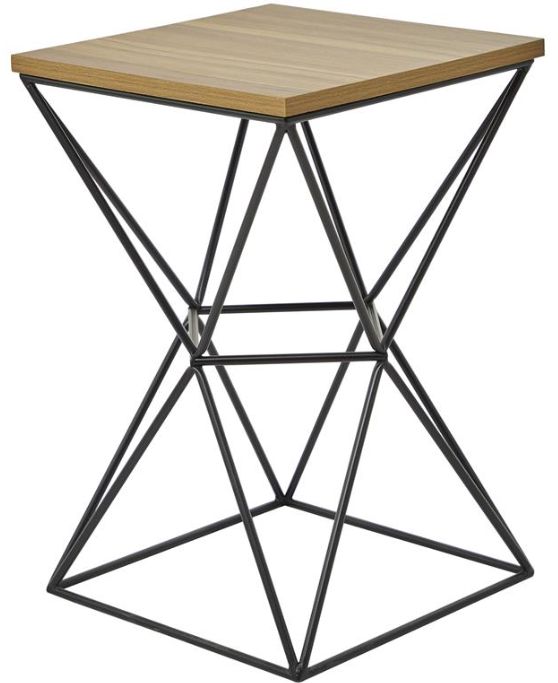 Deco Marche Brown Square Side Table with Black Base-0
