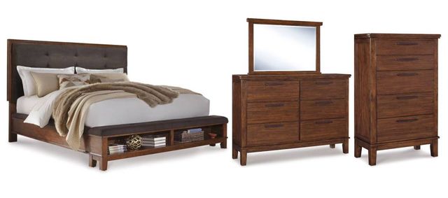 Signature Design by Ashley® Ralene 4-Piece Medium Brown Queen Upholstered Panel Bed Set-0
