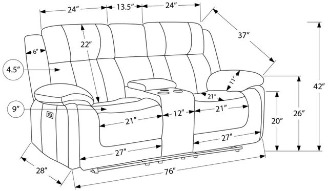 Monarch Specialties Inc. Beige 63" Upholstered Power 2-Seater Reclining Loveseat with Console-2
