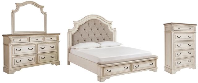 Signature Design by Ashley® Realyn 4-Piece Chipped White Queen Upholstered Bed Set-0