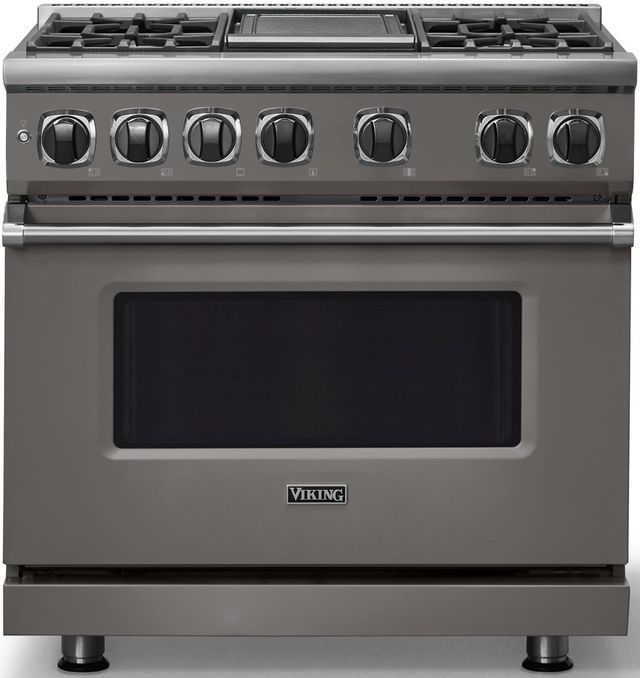 Viking® 7 Series 36" Damascus Gray Pro Style Dual Fuel Range with 12" Reversible Griddle-0