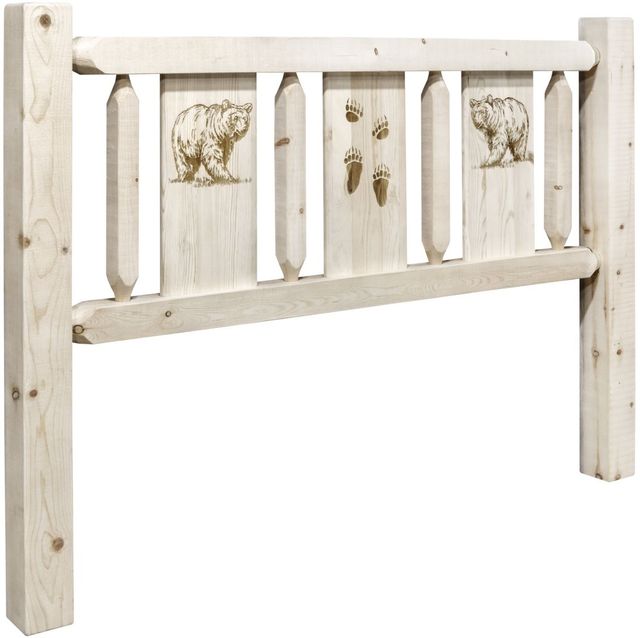 Montana Woodworks® Homestead Ready to Finish Full Youth Headboard with Laser Engraved Bear Design-0