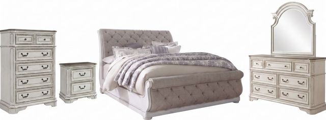 Liberty Furniture Magnolia Manor 5-Piece Antique White/Gray/Weathered Bark King Sleigh Bedroom Set-0