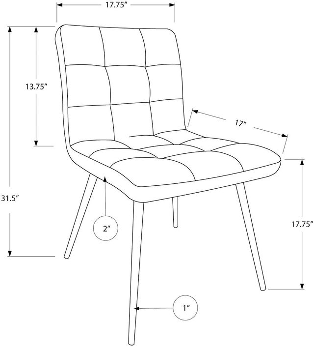 Monarch Specialties Inc. 2-Piece Chrome/White Quilted Side Chair Set-2