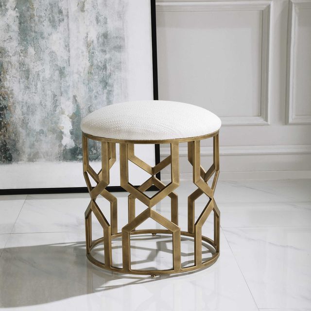 Uttermost® Trellis Antique Brushed Brass/Crisp White Accent Stool-1