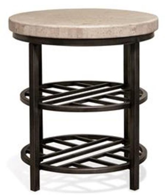 Riverside Furniture Capri Alabaster Travertine Stone Top Round Side Table with Black Base-0