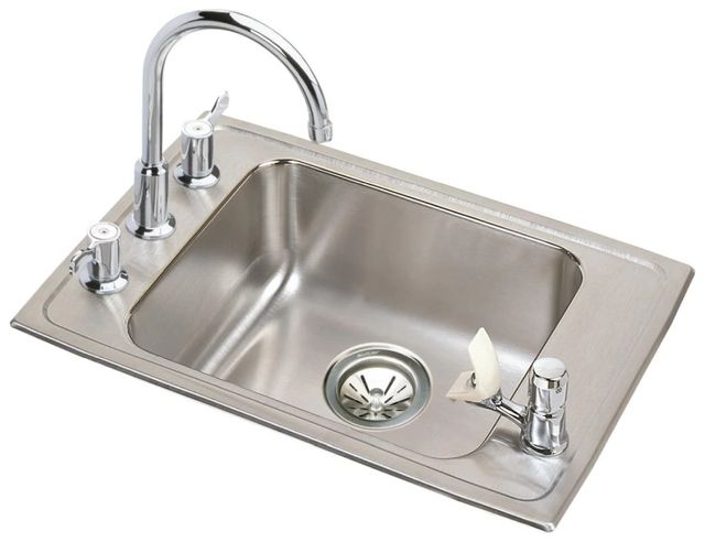 Elkay Lustertone® Classic Lustrous Satin Stainless Steel 22" x 20" x 7" Single Bowl Drop-in Classroom ADA Sink Kit-0