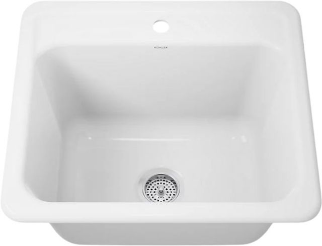 KOHLER® Glen Falls™ White 25" 1-Faucet Hole Top/Undermount Single-Bowl Utility Sink-0