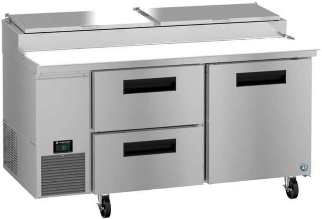 Hoshizaki 67" 19.29 Cu. Ft. Stainless Steel Two Section Pizza Prep Table Refrigerator with Drawer and Door Combo -1