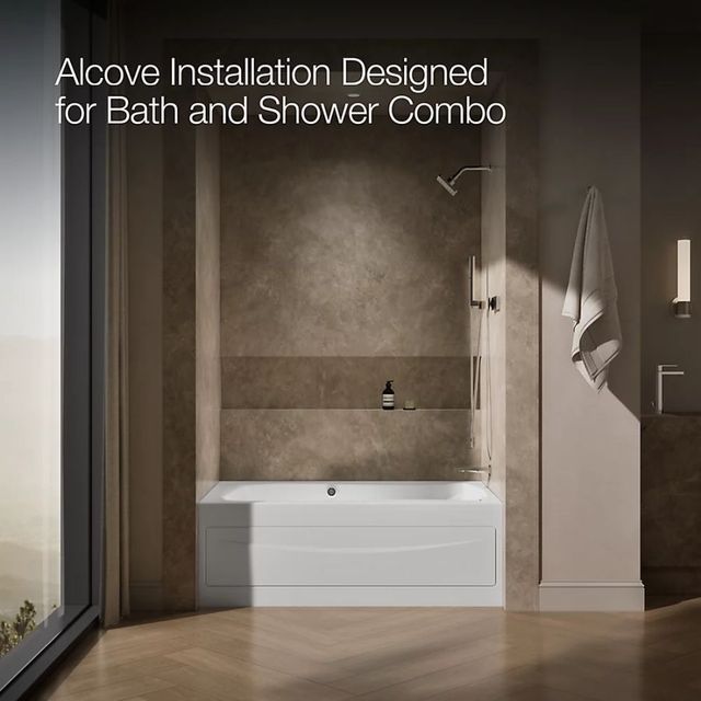 Kohler® Mariposa® White 60" x 36" Alcove and Integral Flange Heated Bubblemassage™ Air Bath with Bask® Heated Surface-2