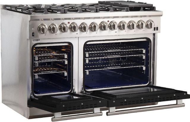 FORNO® Capriasca 48" Stainless Steel Pro Style Dual Fuel Range with Black Door-3