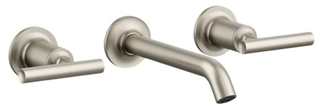 KOHLER® Purist® Vibrant Brushed Nickel Wall-Mount Bathroom Sink Faucet Trim with Lever Handles-0