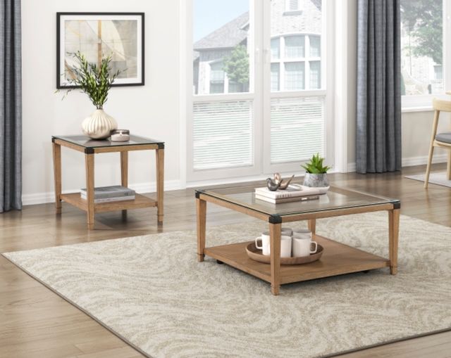 Homelegance® Riverton Glass Top End Table with Brown Base-1