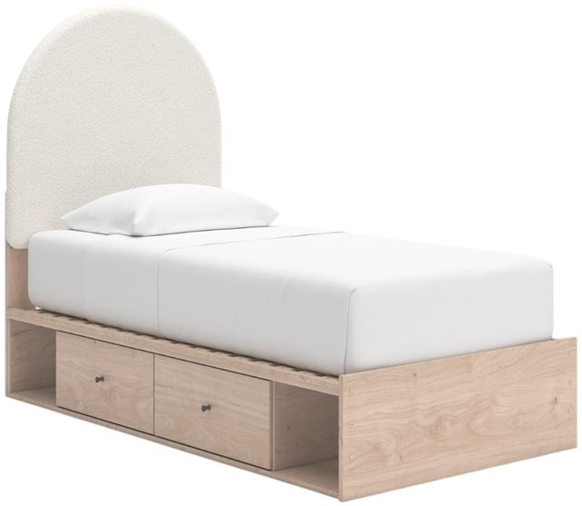 Signature Design by Ashley® Shapella Tan/White Youth Twin 2-Drawer Upholstered Storage Panel Bed-1